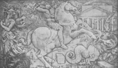 27. �BRA. R�MAI ISKOLA, 1520 T�J�R�L: SZENT GY�RGY VIADALA A S�RK�NYNYAL. M�RV�NY.