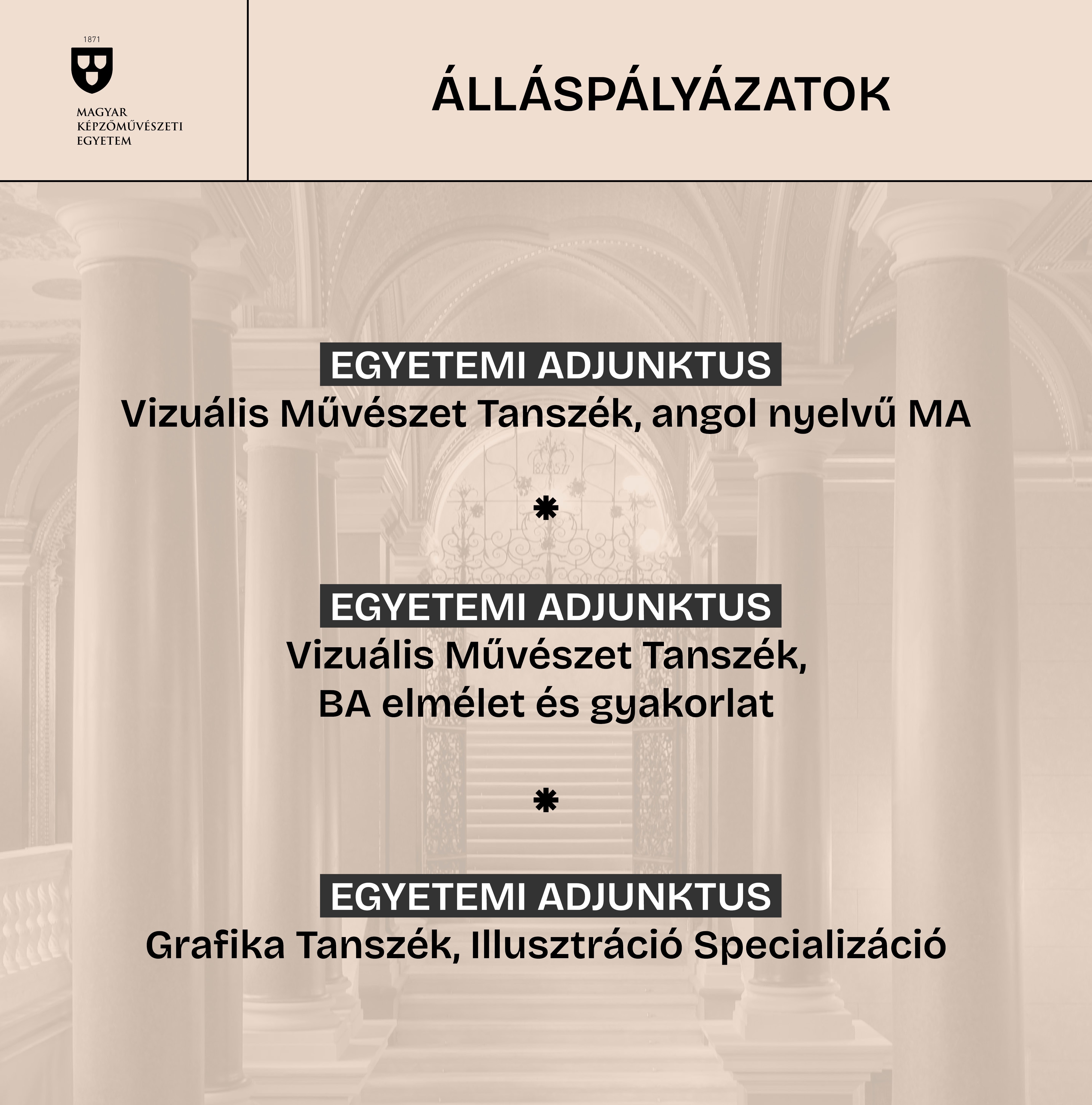 Az MKE aktuális álláspályázatai  –  Egyetemi adjunktusokat keresünk 