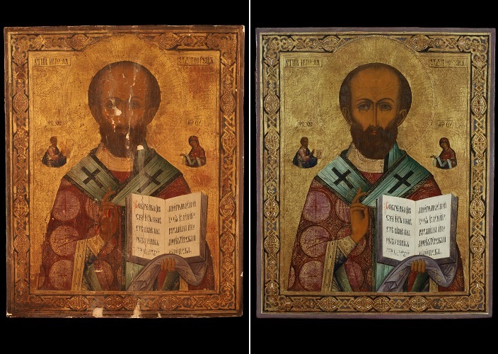 Orosz ikonfestő: Szent Miklós püspök, 19. sz.